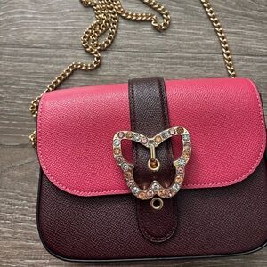 Coach Dark Pink/Burgundy Leather Gemma Butterfly Buckle Crossbody Bag